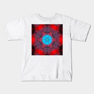 Mosaic Kaleidoscope Flower Blue and Red Kids T-Shirt